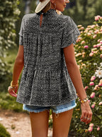 Printed Ruffle Sleeve Babydoll Blouse (14)