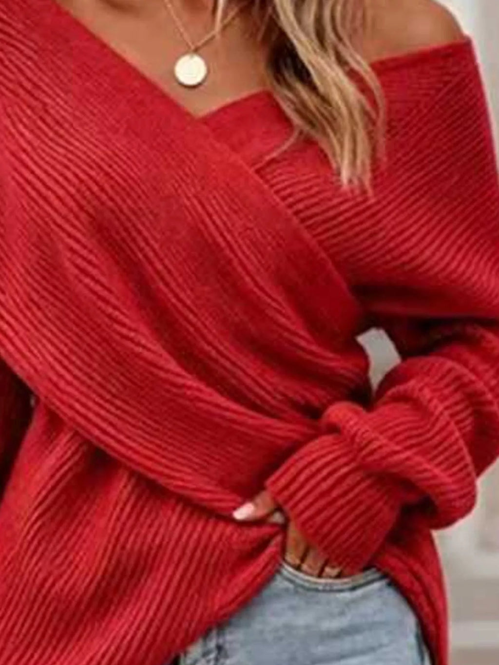 Crisscross Ribbed Knit Long Sleeve Sweater (10)