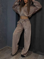 Zip Up Hoodie Wide-leg Pants Set (10)