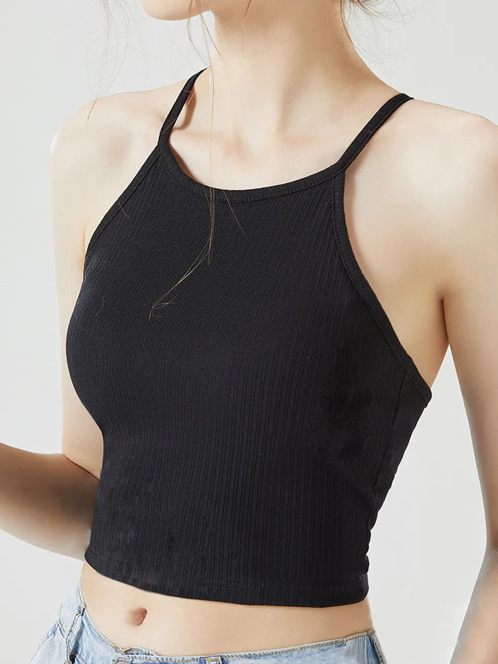 Grecian Neck Cropped Tank Chest Pads
