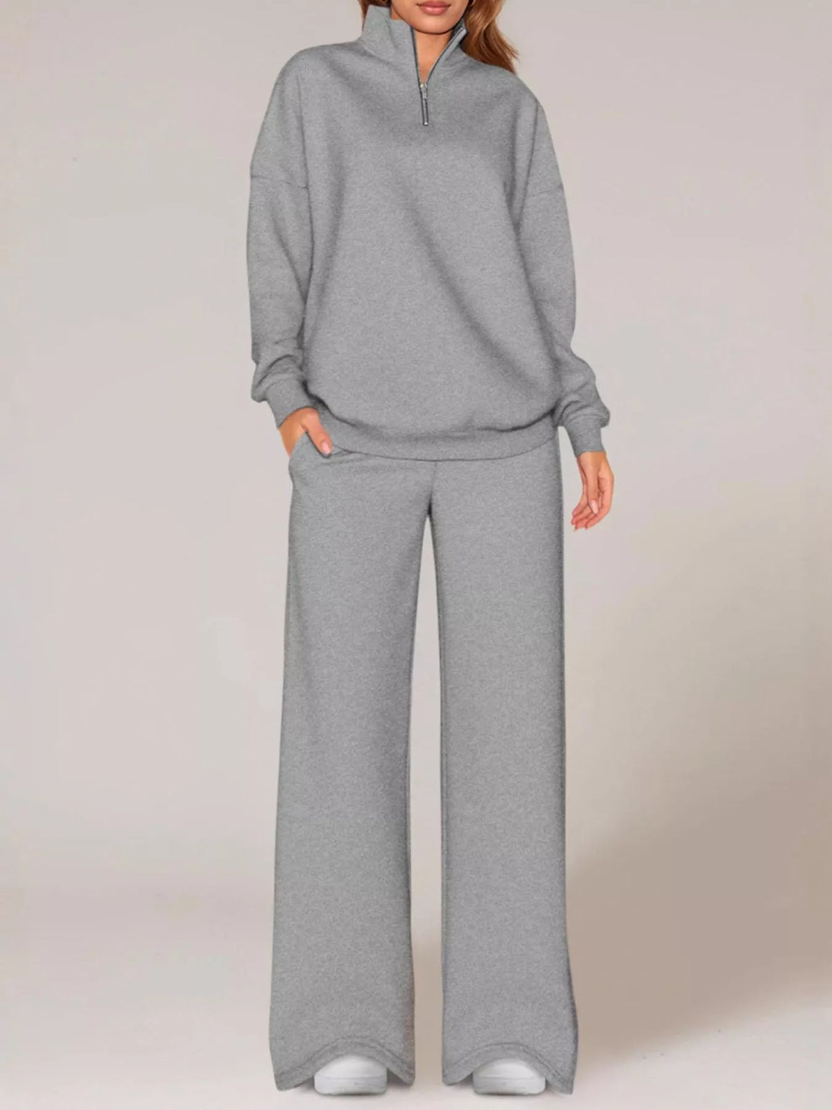 Half-zip Sweatshirt Wide-leg Sweatpants Set (27)