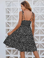 Printed Square Neck Tie Shoulder Dress (9)