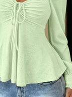 Ruched Sweetheart Neck Long Sleeve Top (15)
