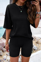 Eyelet Round Neck Top Shorts Set (19)