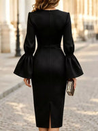 Slit Round Neck Flare Sleeve Dress (4)
