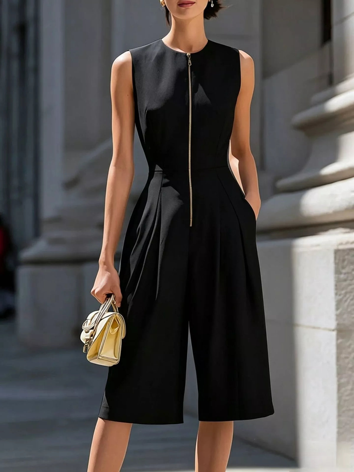 Sleeveless Wide-leg Zipper Front Jumpsuit (4)
