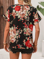Contrast Round Neck Short Sleeve Blouse (15)