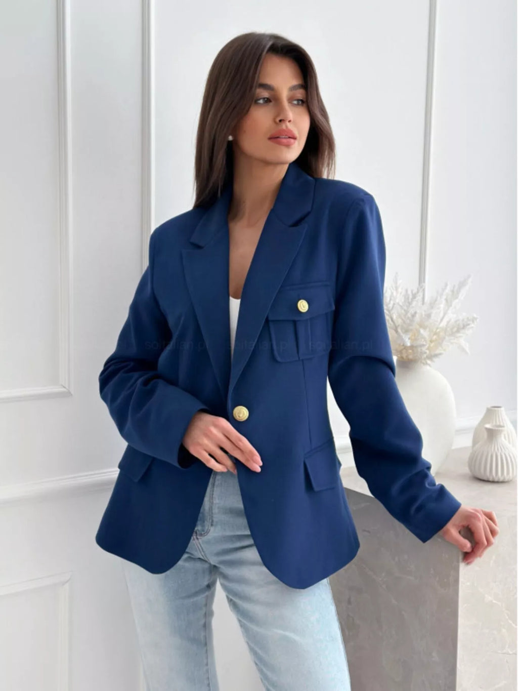 Lapel Collar One Button Blazer (2)