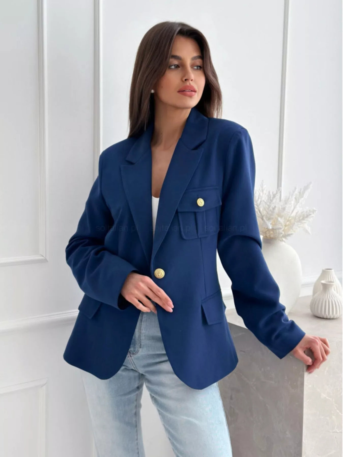 Lapel Collar One Button Blazer (2)