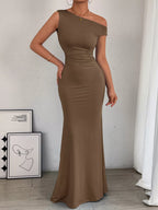 One-shoulder Ruched Bodycon Maxi Dress (12)