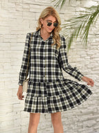 Ruffle Hem Plaid Button Down Long Sleeve Dress (12)