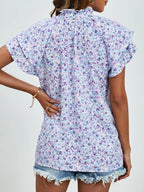 Ditsy Floral Mock Neck Flounce Sleeve Blouse (2)