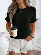 Textured Ruffle Sleeve Round Neck T-shirt (23)