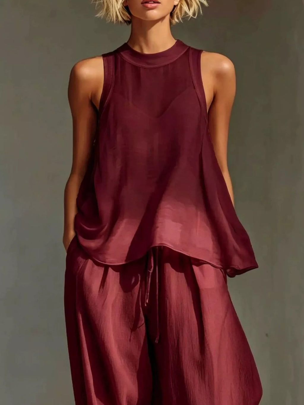 Full Size Sheer Sleeveless Top Wide-leg Pants Set Plus (7)