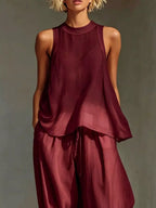 Full Size Sheer Sleeveless Top Wide-leg Pants Set Plus (7)