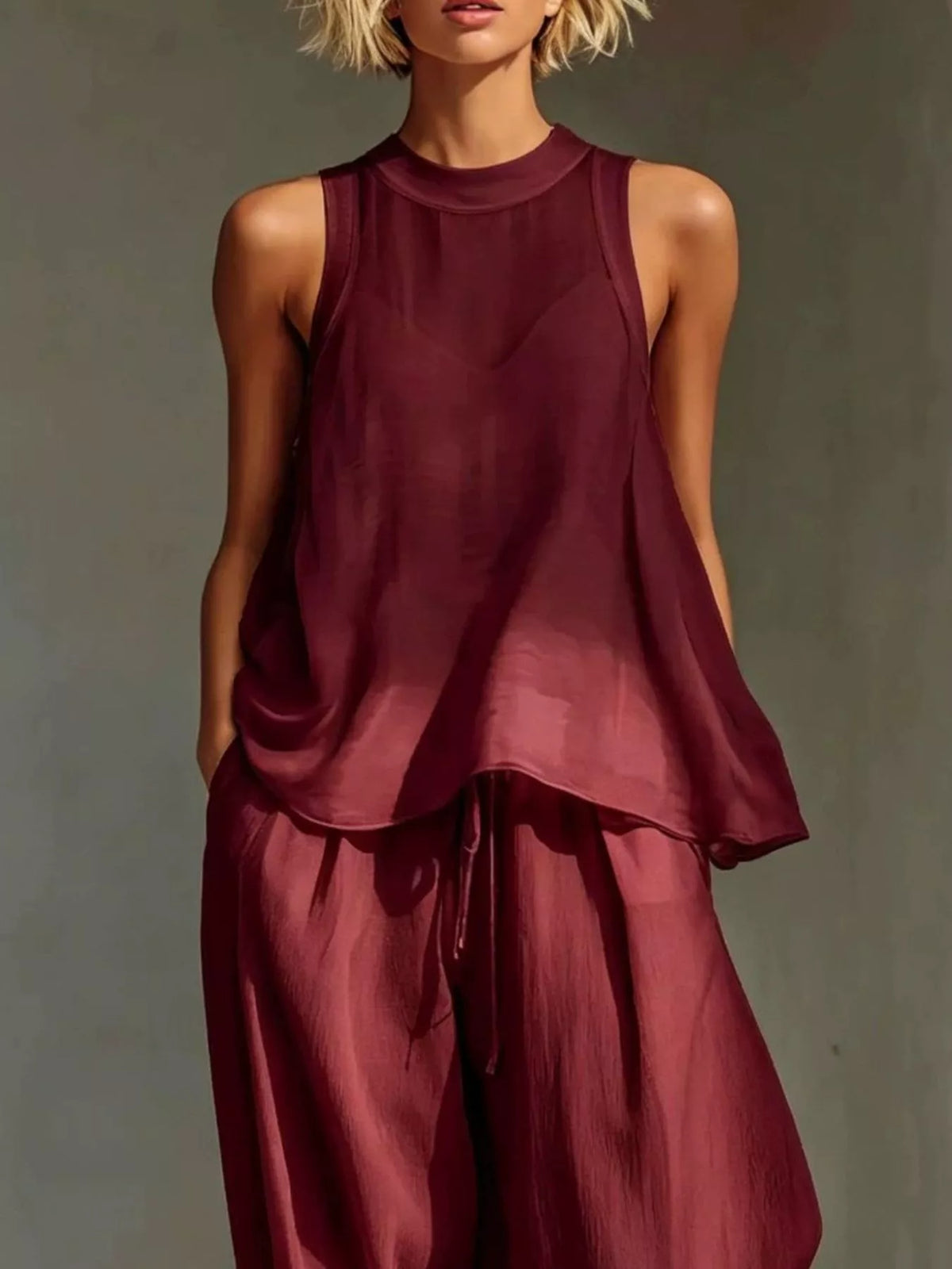 Full Size Sheer Sleeveless Top Wide-leg Pants Set Plus (7)