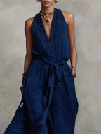 Sleeveless Wide-leg Jumpsuit Tie-waist (4)