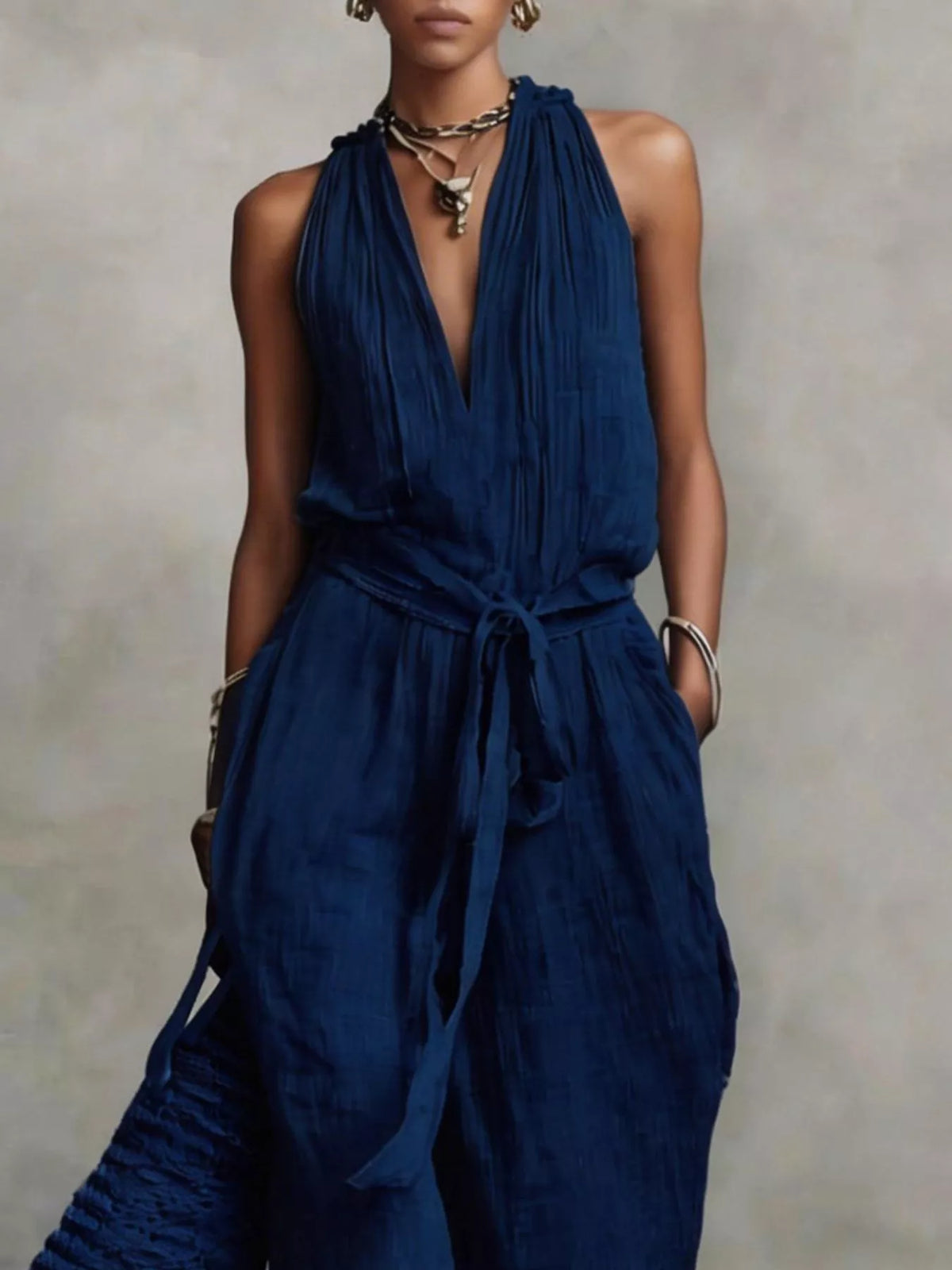 Sleeveless Wide-leg Jumpsuit Tie-waist (4)