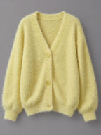 Fuzzy V-neck Button-down Cardigan (24)