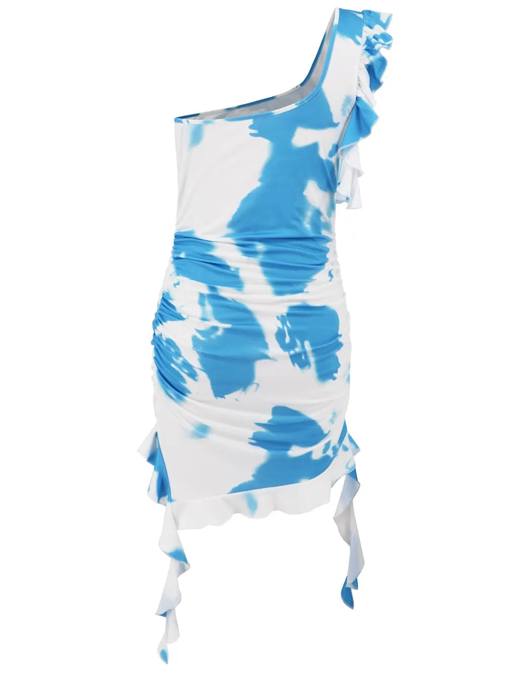 Ruffled Tie-dye Single Shoulder Mini Dress (10)