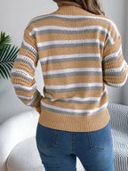 Striped Round Neck Long Sleeve Sweater (17)