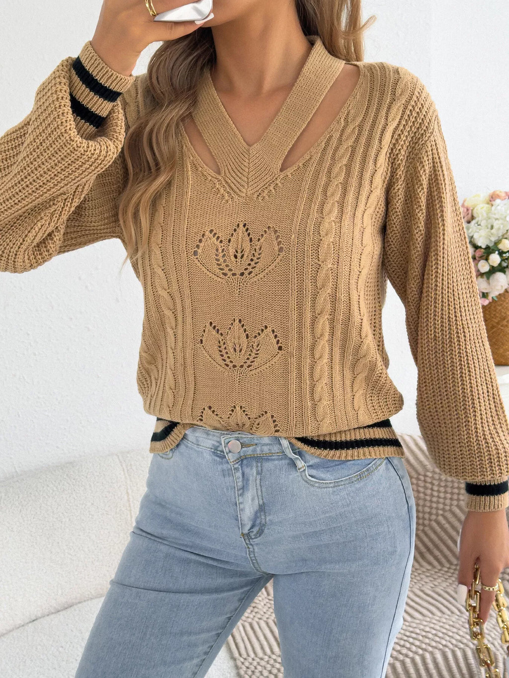 Cutout Cable Knit Sweater (7)