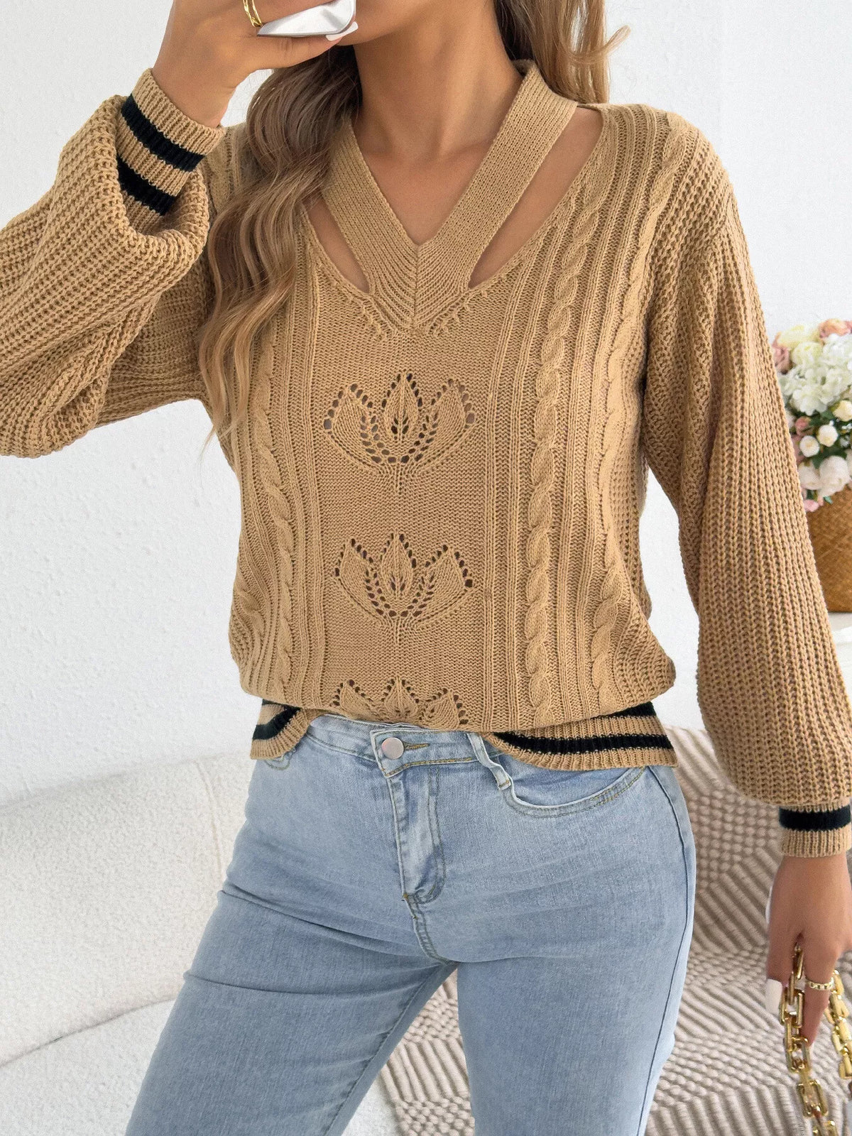 Cutout Cable Knit Sweater (7)