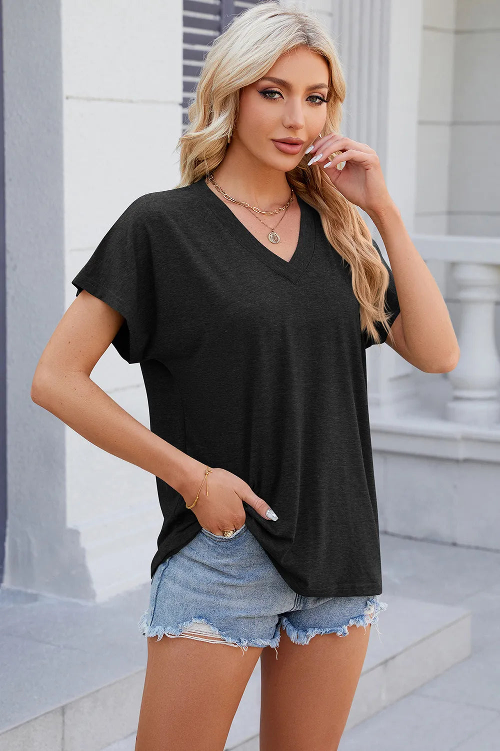 V-neck Short Sleeve T-shirt (14)