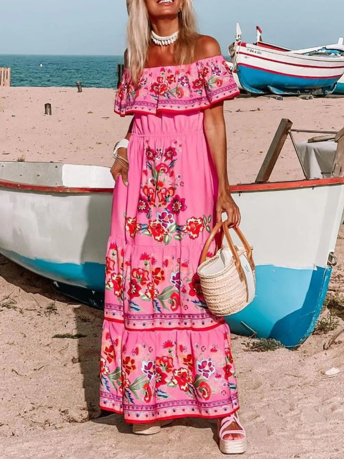 Floral Off Shoulder Ruffle Maxi Dress (15)