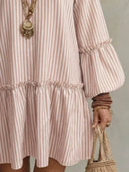 Full Size Striped Balloon Sleeve Mini Dress Plus (2)