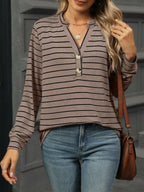 Striped Henley T-shirt Button Detail (8)