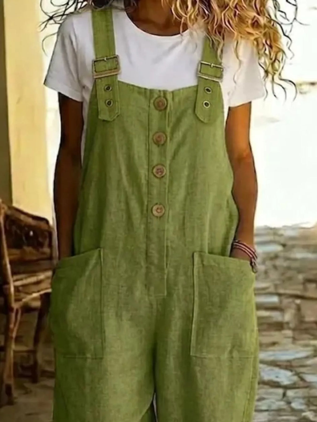 Casual Button Front Wide Leg Overalls (6)