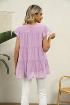 Swiss Dot Round Neck Tiered Blouse (2)