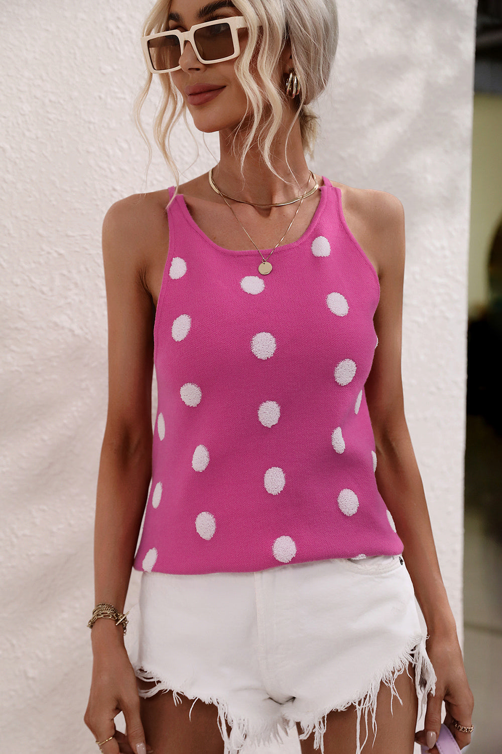 Polka Dot Round Neck Knit Tank (3)