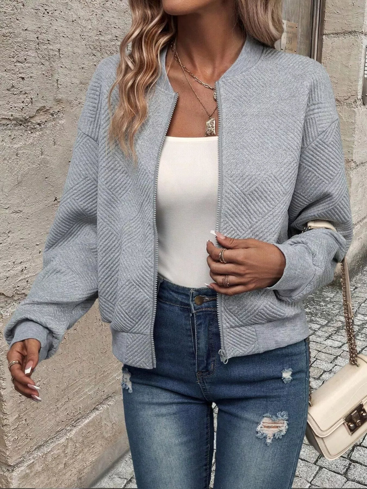 Texture Zip-up Bomber Jacket (4)