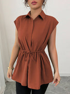 Drawstring Waist Cap Sleeve Shirt (27)