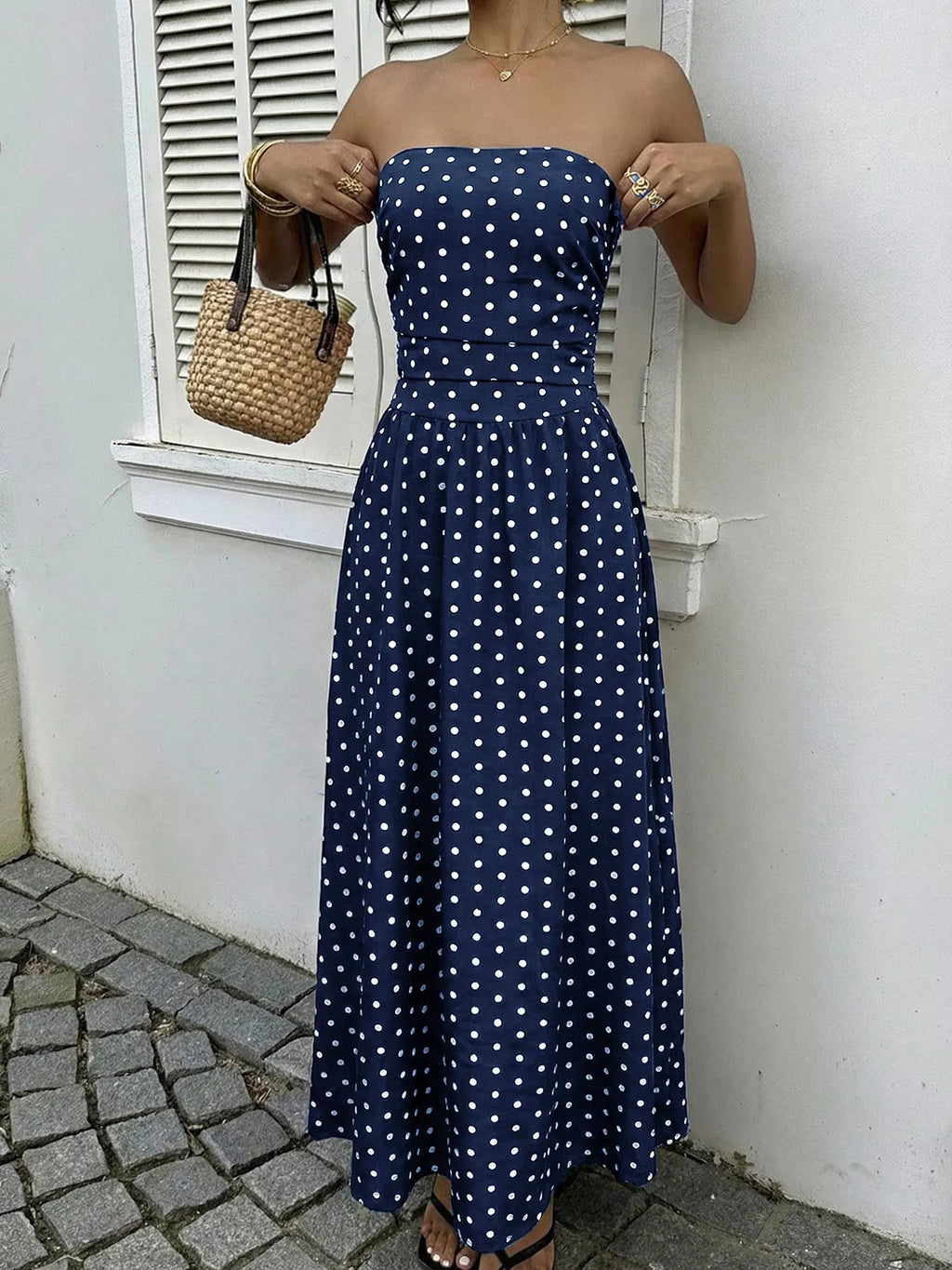 Polka Dot Tube A-line Dress (4)