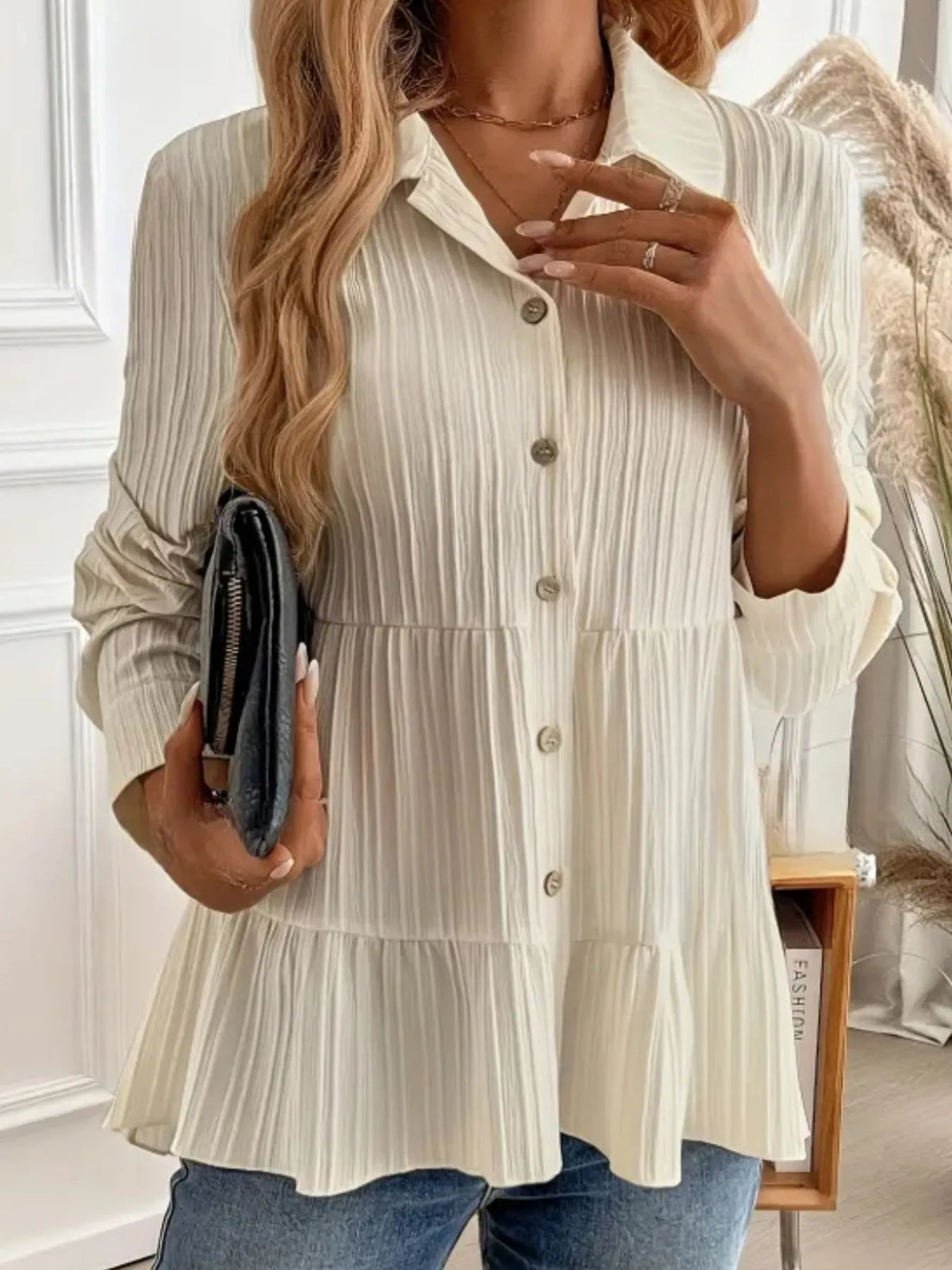 Striped Button-down Tiered Shirt (4)