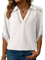 Johnny Collar Roll-up Sleeve Blouse (4)