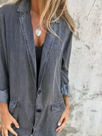 Full Size Button Down Denim Blazer Plus (10)