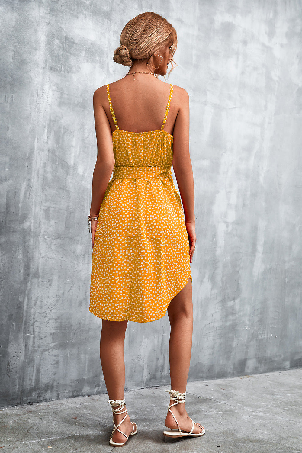 Printed V-neck Tie Waist Mini Dress (16)
