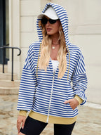 Drawstring Striped Zip Up Long Sleeve Hoodie (21)