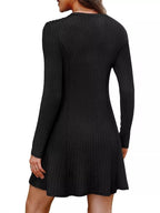 Ribbed Knit Long Sleeve A-line Dress (9)