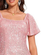 Square Neck Sequin Short Sleeve Blouse (9)