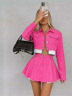 Button Up Cropped Jacket Mini Skirt Set (13)