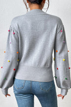 Pom-pom Trim Mock Neck Long Sleeve Pullover Sweater (9)
