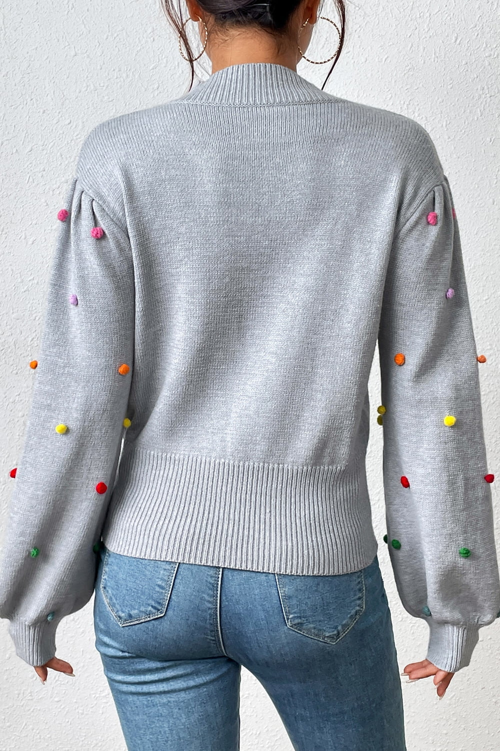 Pom-pom Trim Mock Neck Long Sleeve Pullover Sweater (9)
