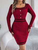 Contrast Trim Long Sleeve Sweater Dress (2)