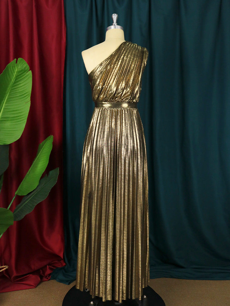 One-shoulder Backless Pleated Skirt High Waist photo 1