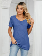 Ruched V-neck Short Sleeve T-shirt (11)